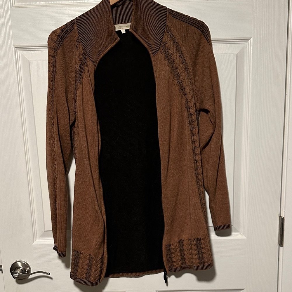 Indigenous Brown Ribbed Knit Cardigan organic cotton L - Picture 2 of 7